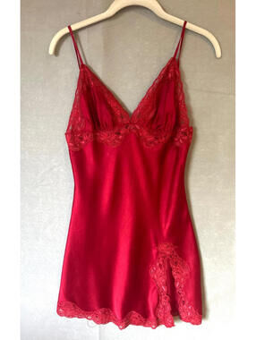 Vintage Mary Green Silk Lace Slip Chemise Size M  Y2K 90s Boudoir, excellent